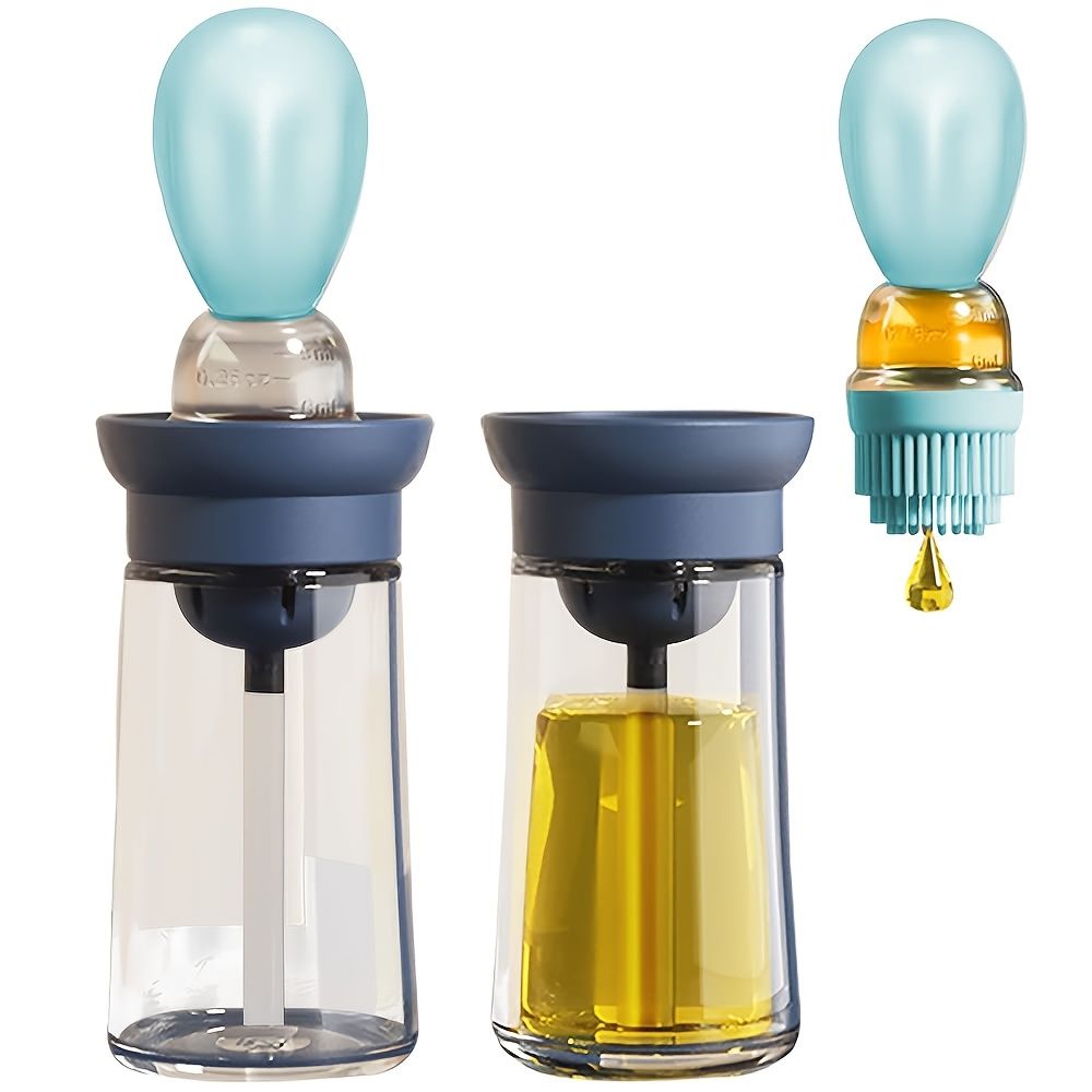 6.09oz Glass Oil Bottle with Brush for Cooking, Baking, And Grilling - Convenient Non-Drip Feature, Easy to Clean Green two-piece set [oil bru — image 3