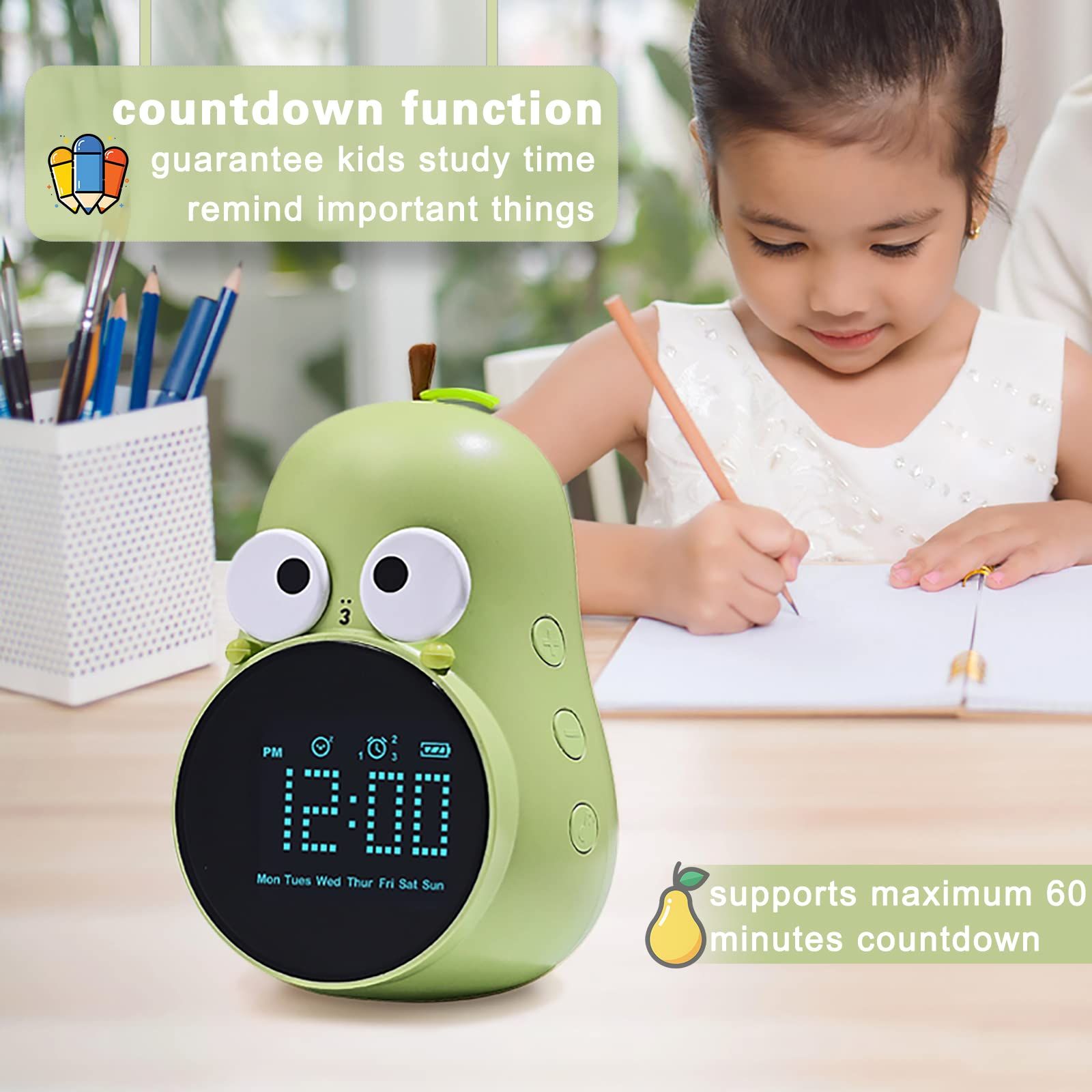 Alarm Clock for Kids: Cute Pear Design, Triple Alarms, 5 Ringtones- Premium Digital Wake Up Clock for Children's Bedrooms — image 3