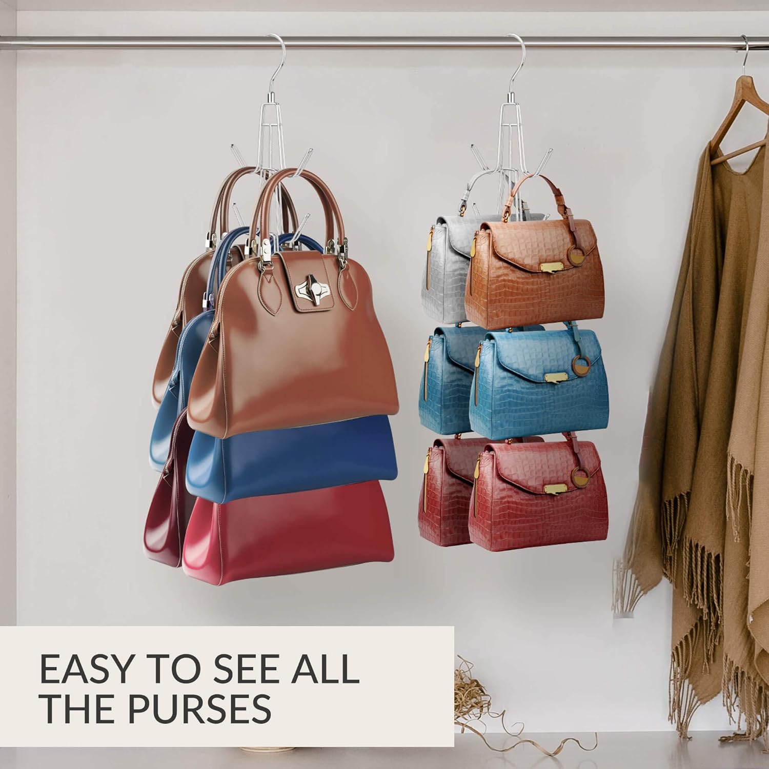 Purse Hanger Organizer for Closet, Hanging Bag Holder, Keeping Purses Visible and in Good Condition, Metal Handbag Storage Hook Backpack Rack Space Saving — image 5
