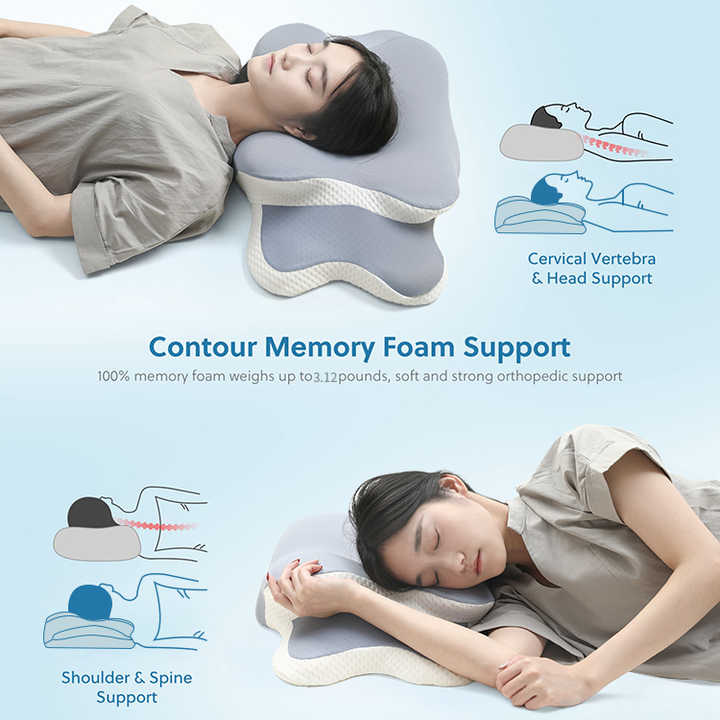 Blue and White Ergonomic Butterfly Memory Foam Pillow - Cervical Neck Support for Side, Back & Stomach Sleepers, Orthopedic Contour Design โ image 5