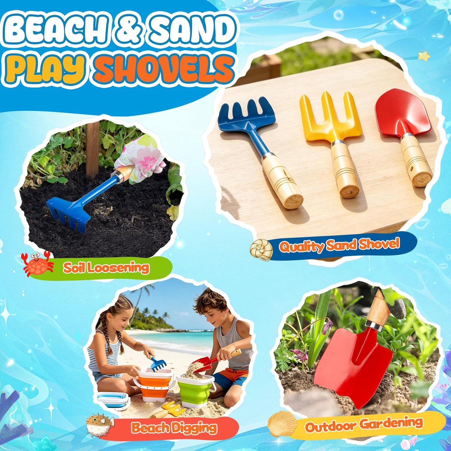 Collapsible Beach Bucket with Metal Shovels Set, Beach Toys Gifts for Adults, ABS Foldable Pails for Pool, Camping, Easter Party, Fishing, Summer Winter β image 4