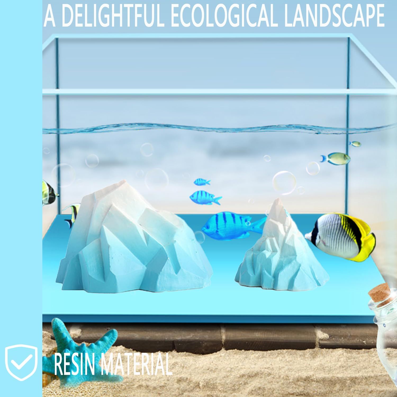 Aquarium Snow Mountain Decoration, Fish Tank Aquascape Iceberg, Glacier Landscape Decoration 2PCS,Blue-White — image 3