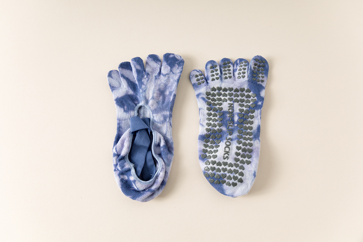 2 Pairs Blue Tie-Dye Non-Slip Yoga Socks for Women - Five-Toe Cotton Blend Socks for Pilates and Indoor Sports — image 3