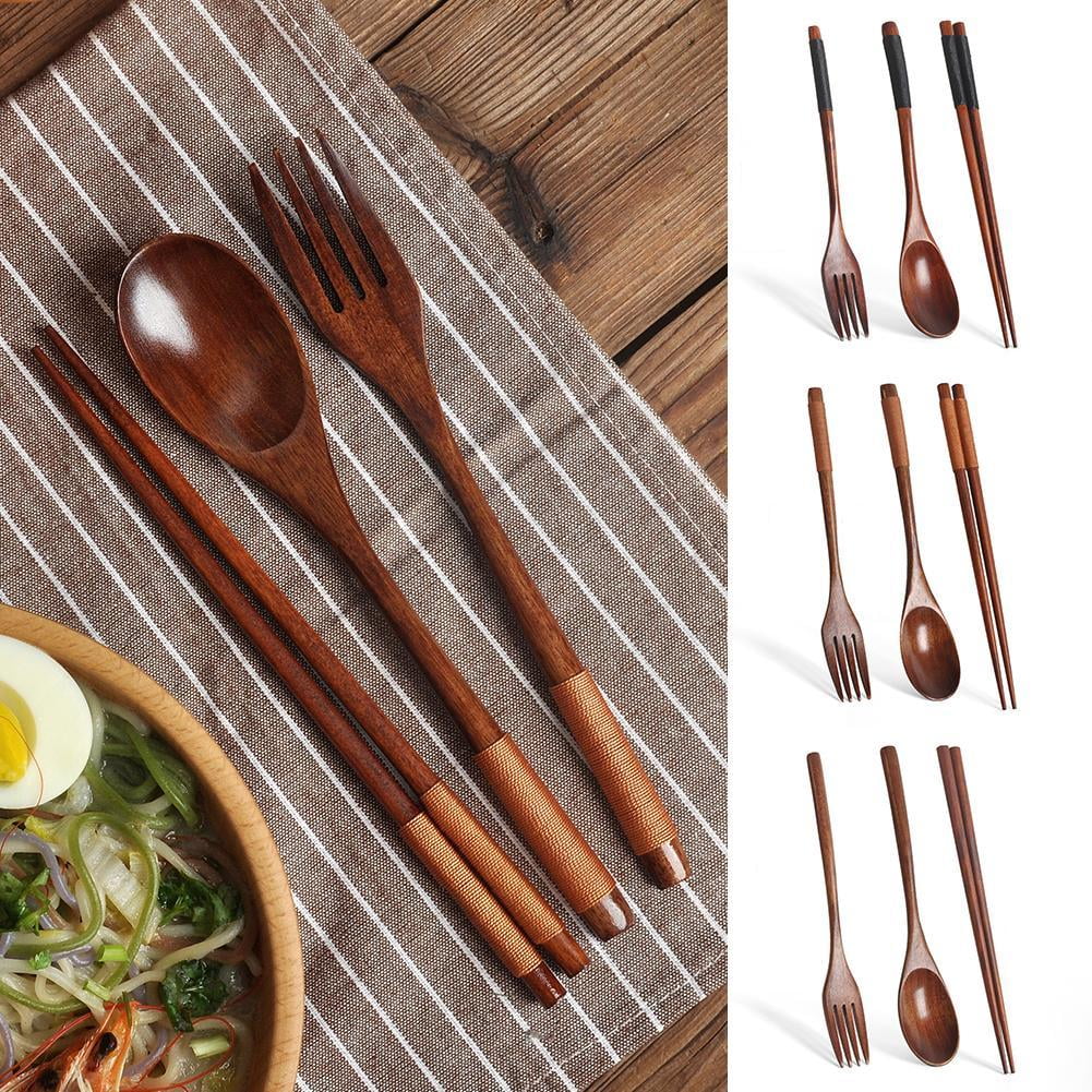 Japanese Natural Chopsticks Wooden Spoon Fork Cutlery Style Set BEST E2B9 — image 2