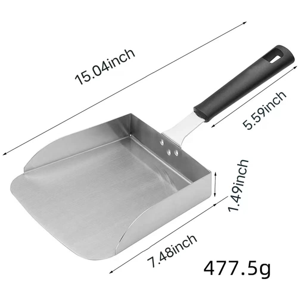 Stainless Food Mover Flat Top Grill Accessories Steel Griddle Scraper Tool Large Griddle Spatula Fried Food Scoop Stir Spatula โ image 2