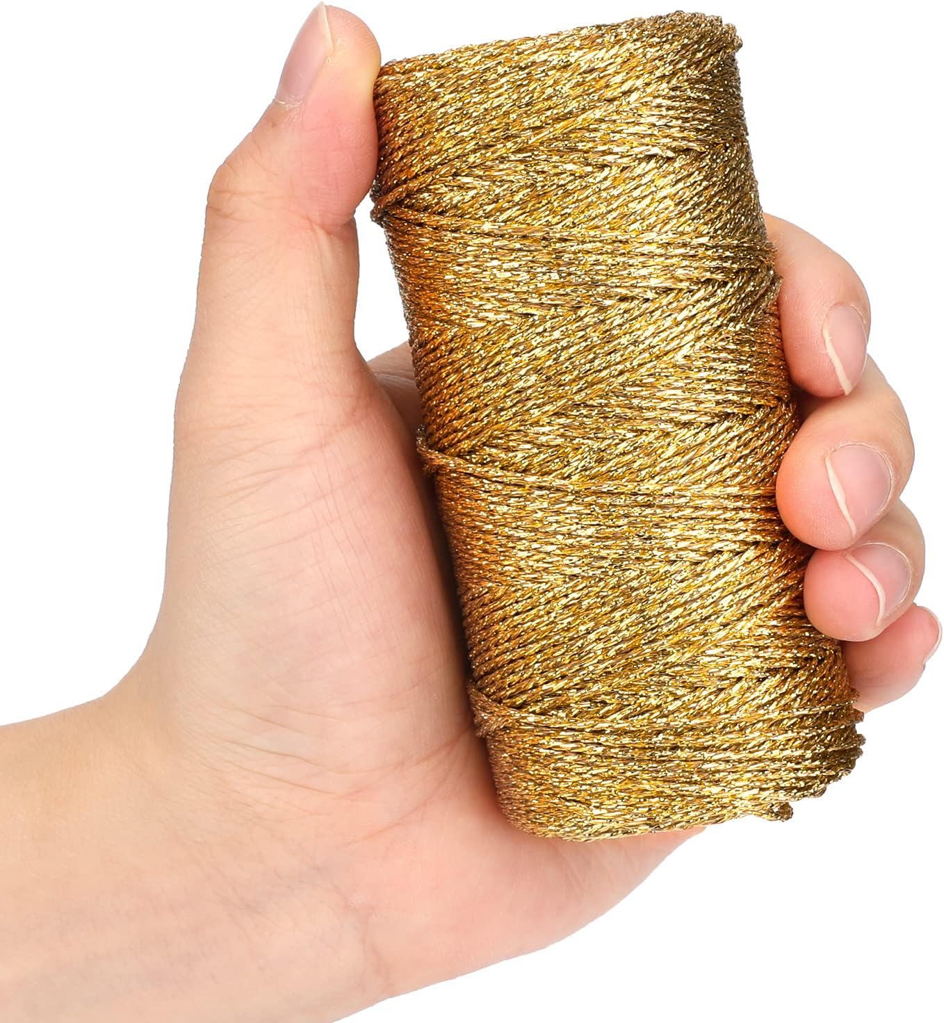 328 Feet Gold String Twine - 1.5mm Metallic Ornament Thread Gift Wrapping - Inelastic Macrame Glitter Gold Cord for Gift Wrapping, DIY Crafts, Bracelets — image 6