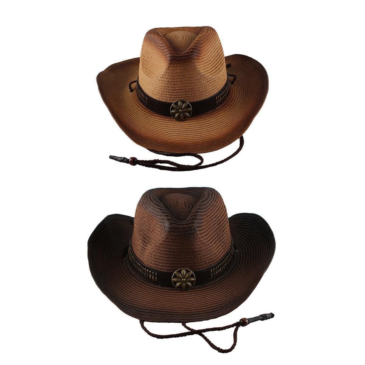 Outdoor Western Cowboy Hat Unisex Straw Hat Visor Hats Big Wide Brim Hat Summer - Khaki — image 3