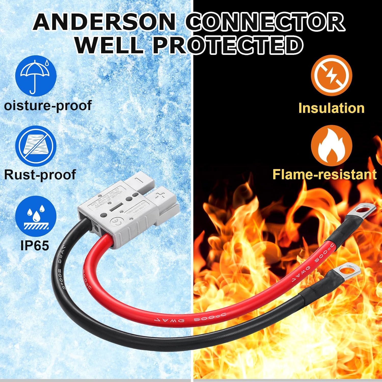 4 Pcs Battery Quick Connector with Copper Ring Compatible with Anderson 50A Winch Power Cable for Lifepo4 Battery Power Transfer Forklift Golf Carts Trailer — image 4
