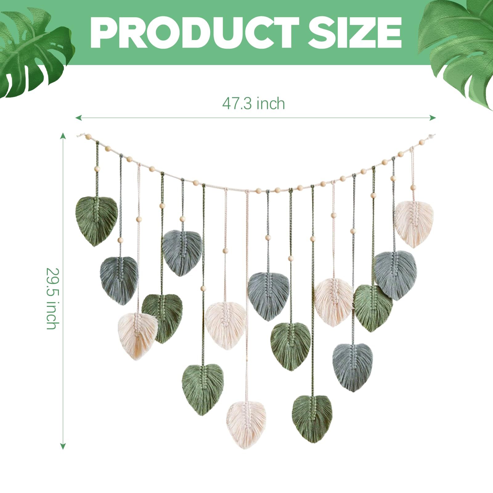 Large Chic Feather Wall Decor Leaf Hanging Photo Display Handmade Woven Wall Art Leaf Tapestry for Nursery, 29.5 × 47.3 Inch — image 2