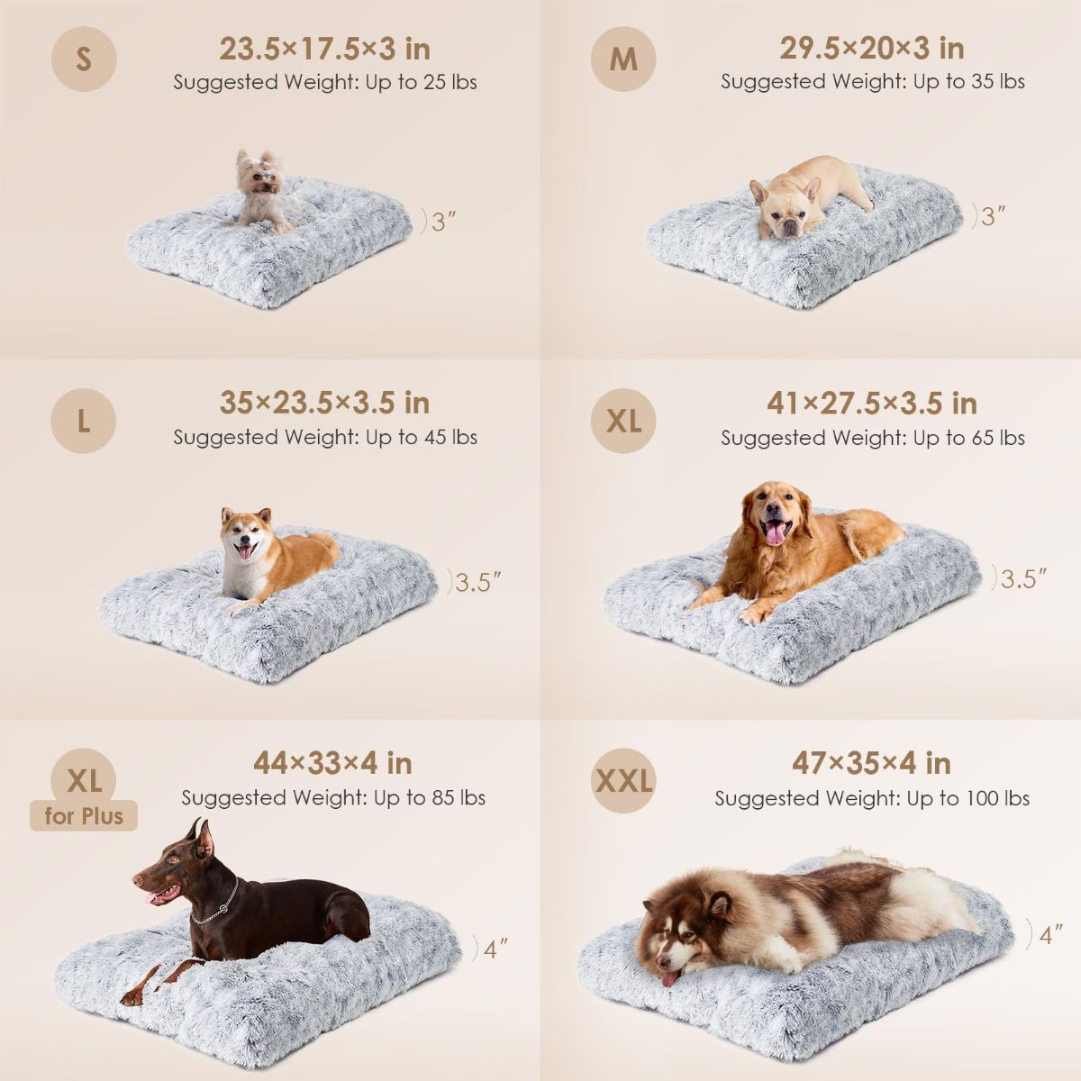 Fluffy Dog Crate Bed for Extra Large Dogs, Plush Faux Fur Pad, Calming Anti Anxiety XL Bed for Crate, Washable Soft Warm Dog Mat with Non-Slip Bottom - Gray — image 3