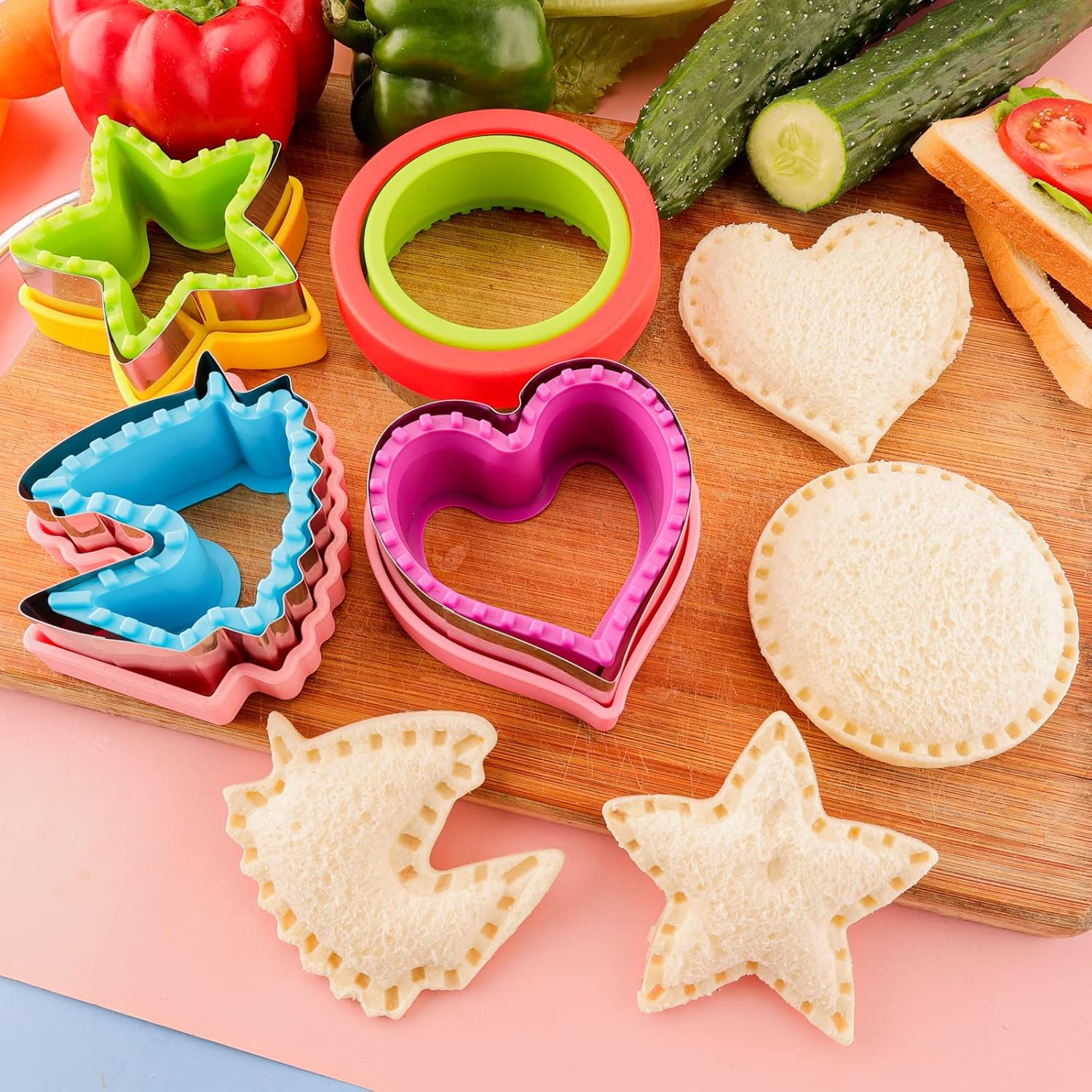 Sandwich Cutter and Sealer for Kids 4pcs Large Bread Decruster Sandwiches Cruster Maker Vegetable Fruit Cookies Food Cutter Shapes Set for Boys Girls Lunch โ image 2