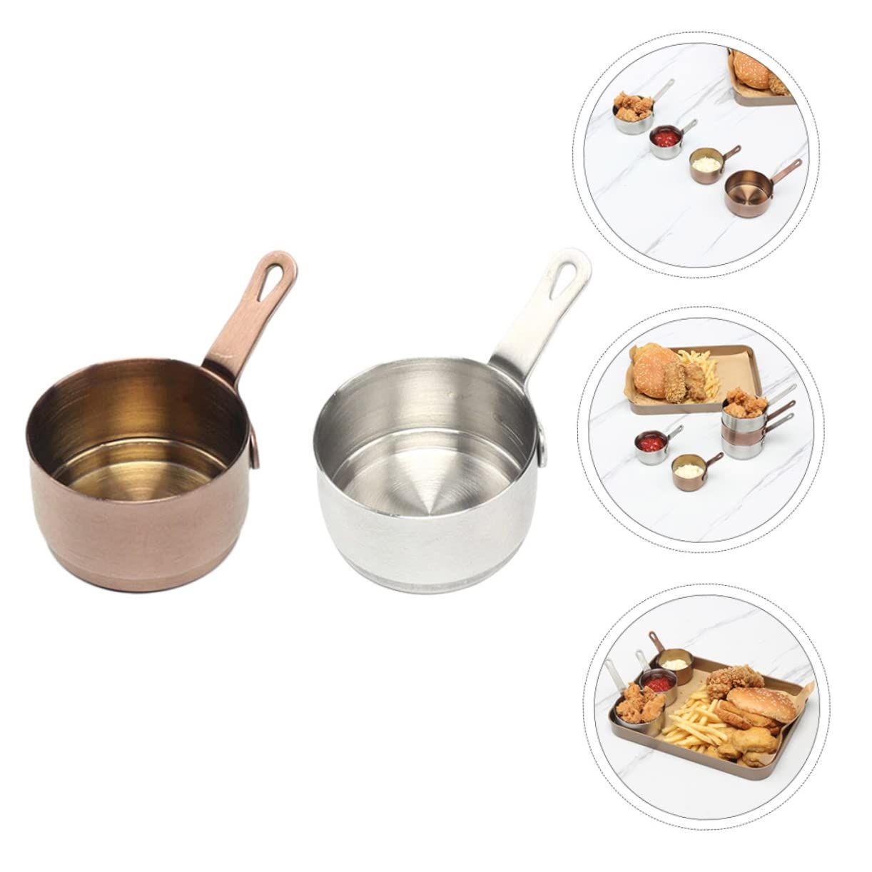 2pcs Stainless Steel Sauce Pan Condiment Cups with Lids Soy Dishes Drizzle Spoon Ketchup Side Dish Measuring Pot Small Pan — image 4