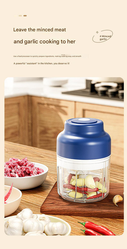 Powerful Mini Electric Food Chopper - USB Rechargeable Cordless Garlic & Meat Mincer(purple 320ml + 6-blade knife) โ image 3