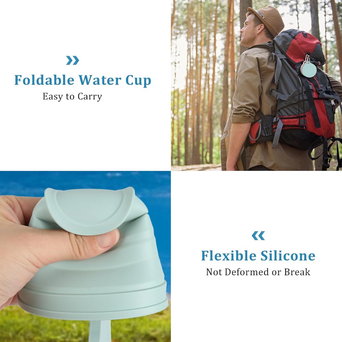 Foldable Cup - 4 Pieces - Pocket Cup - Silicone Cup - Pocket Cup - Travel Cup - Coffee / Tea Cup - 180 ml - Reusable - Foldable - On the Go - Camping — image 3