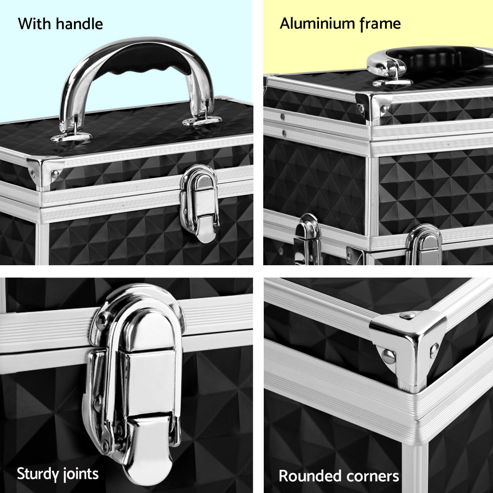 Embellir Portable Cosmetic Beauty Makeup Carry Case with Mirror - Diamond Black — image 6