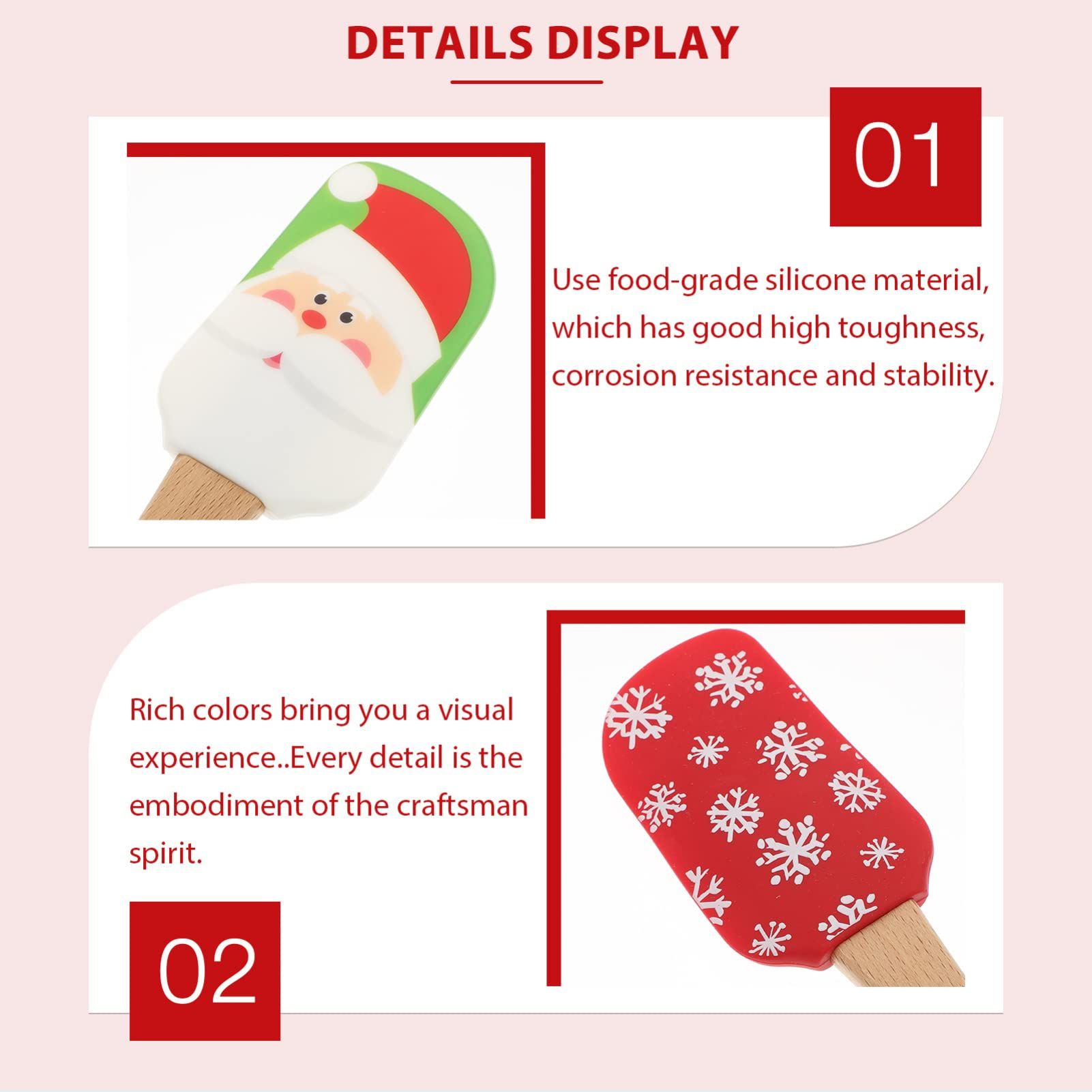 Christmas Spatulas for Baking, 4 Pieces Christmas Spatula Set Kitchen Christmas Silicone Spatula Set with Wooden Handle — image 2