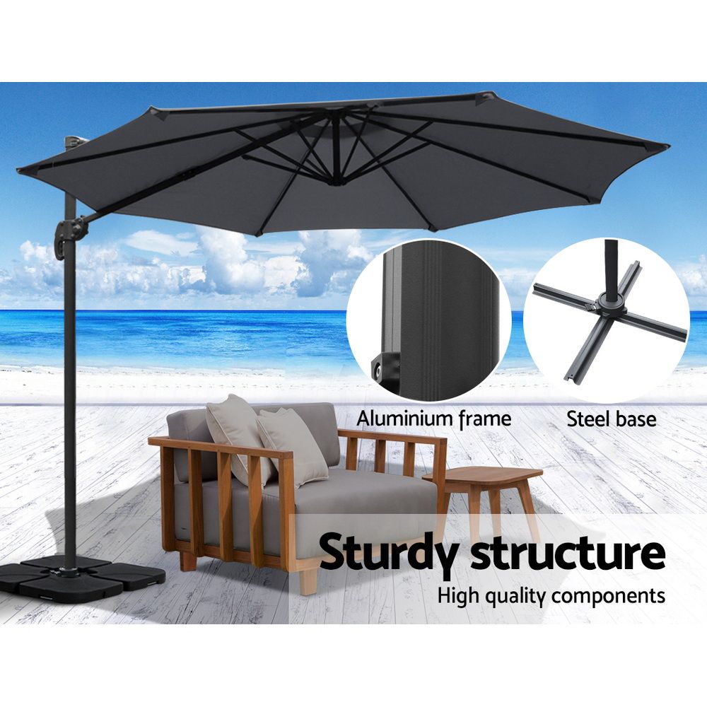 Instahut 3m Outdoor Umbrella w/Base Cantilever Beach Roma 360 Degree Tilt Charcoal โ image 6