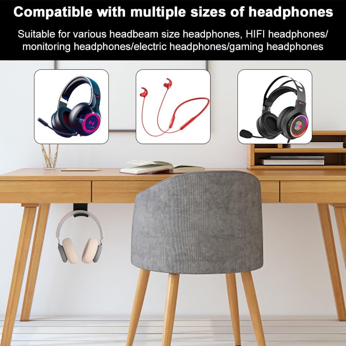 2-Piece Headphone Stand - Headset Hanger - Hook - Headphone Stand - Headset Holder - for gaming headsets - Headset Stand - Wall - headphone stand - non-slip — image 2