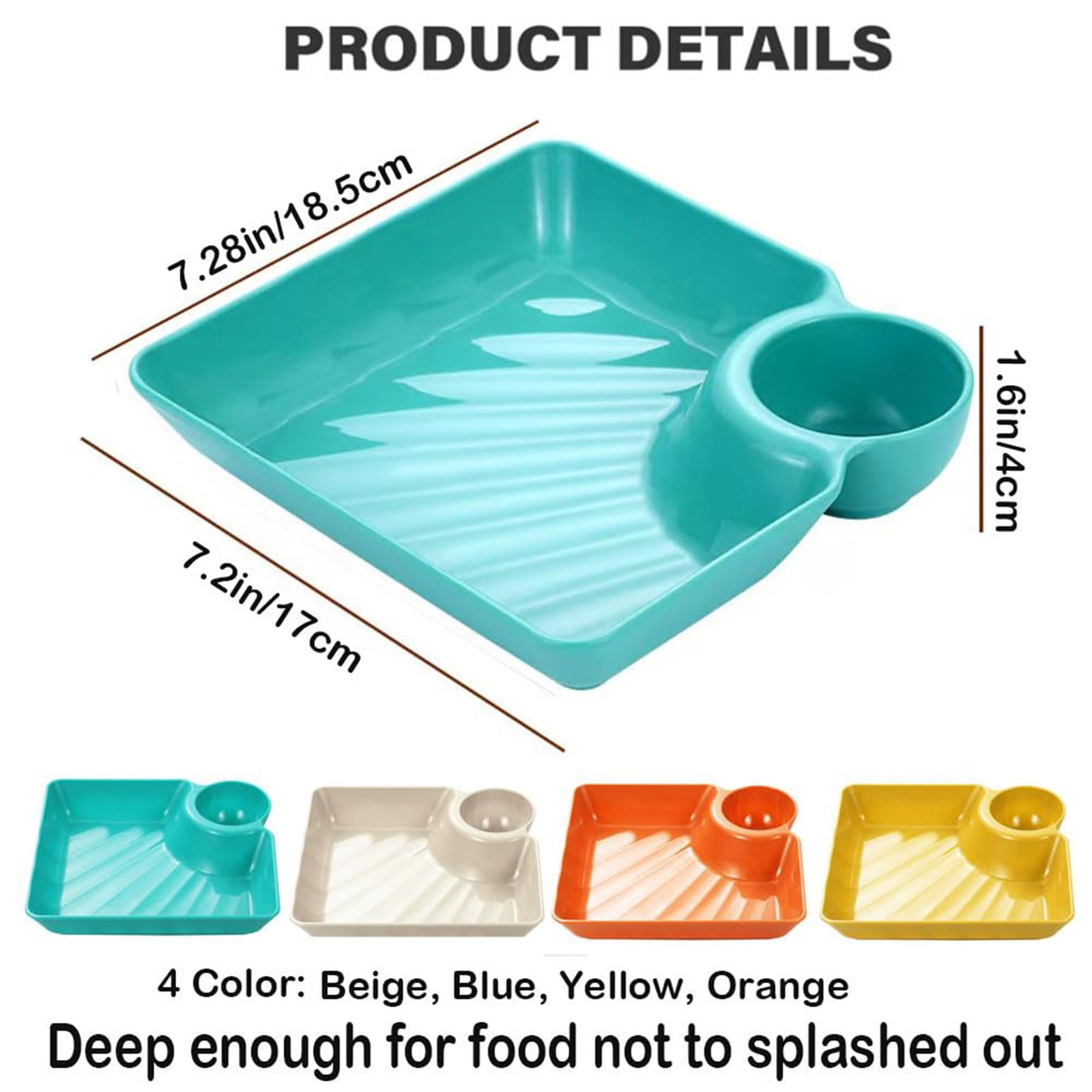 Square Plastic Chip and Dip Serving Plate, Divided Appetiser Tray with Sauce Compartment for Sushi, Tacos, 18.5 x 18.3 x 4 cm, Green — image 2