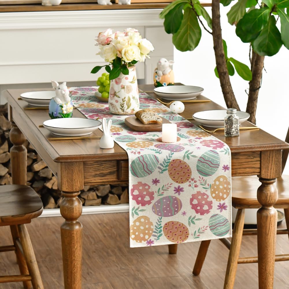 Watercolour Easter Eggs Table Runner, Seasonal Spring Kitchen Dining Table Decoration for Home Party Decor 13x72 Inch — image 3