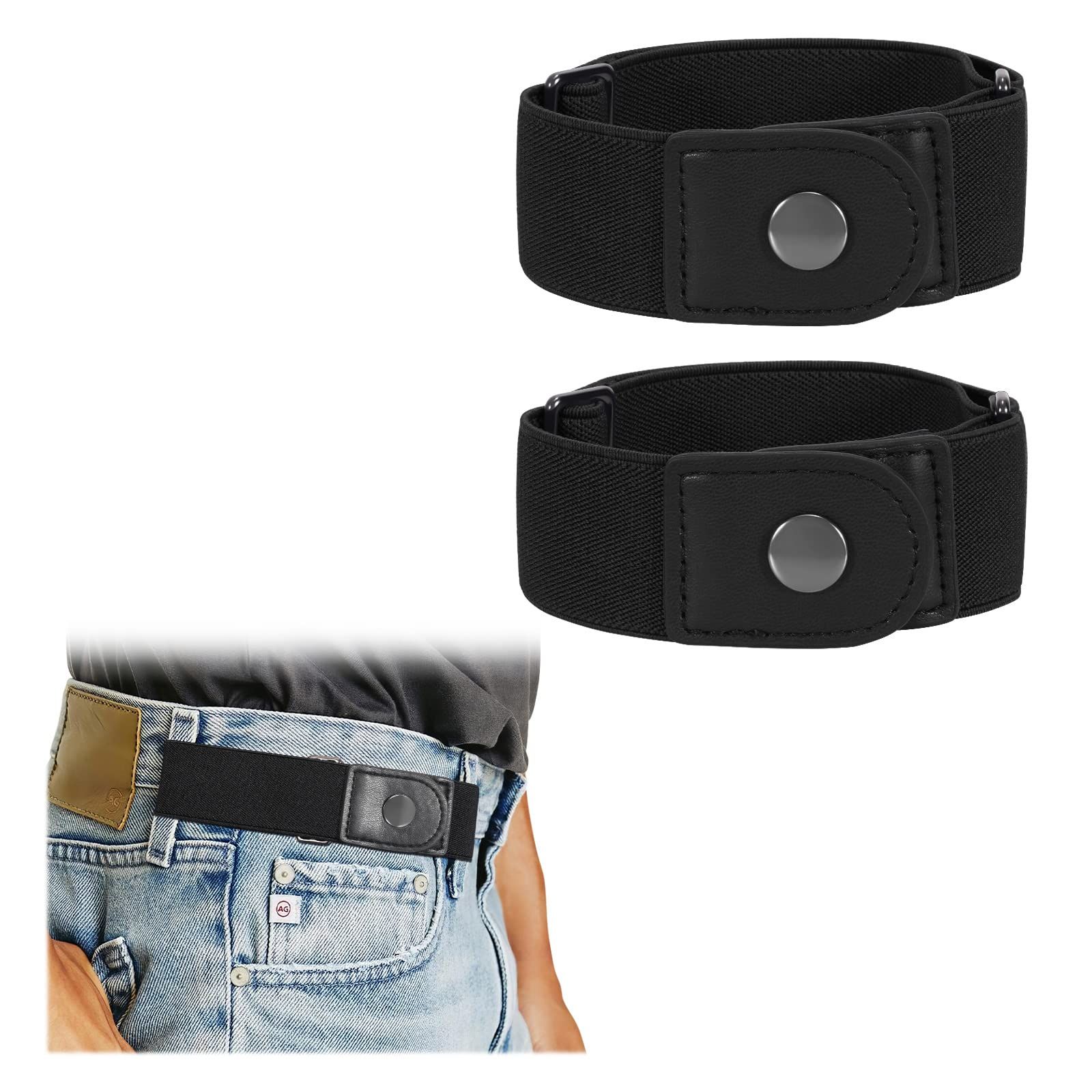 No Buckle Stretch Belt for Women/Men—2 Pack Elastic Invisible Belt for Jeans for side belts Install a side lazy waist belt(black) — image 4