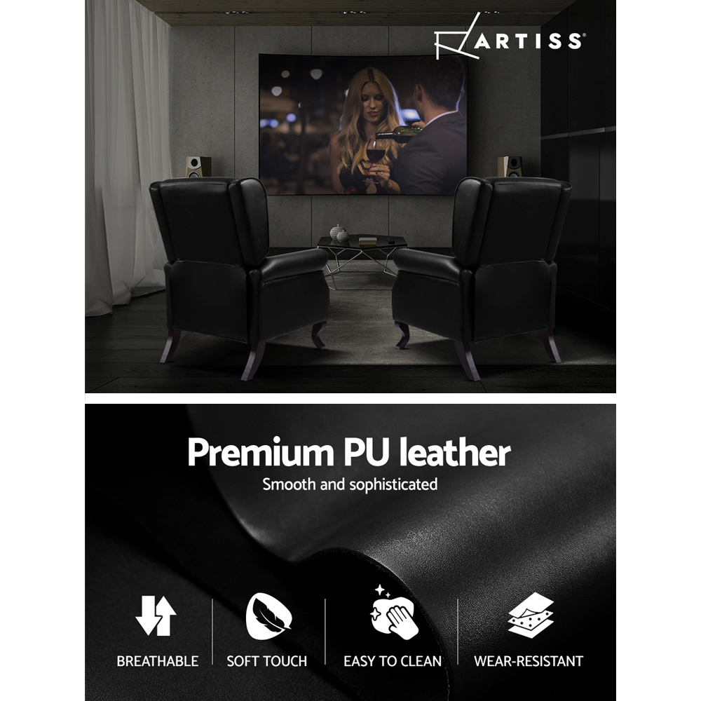 Artiss Recliner Armchair Black Faux Leather Domini — image 5