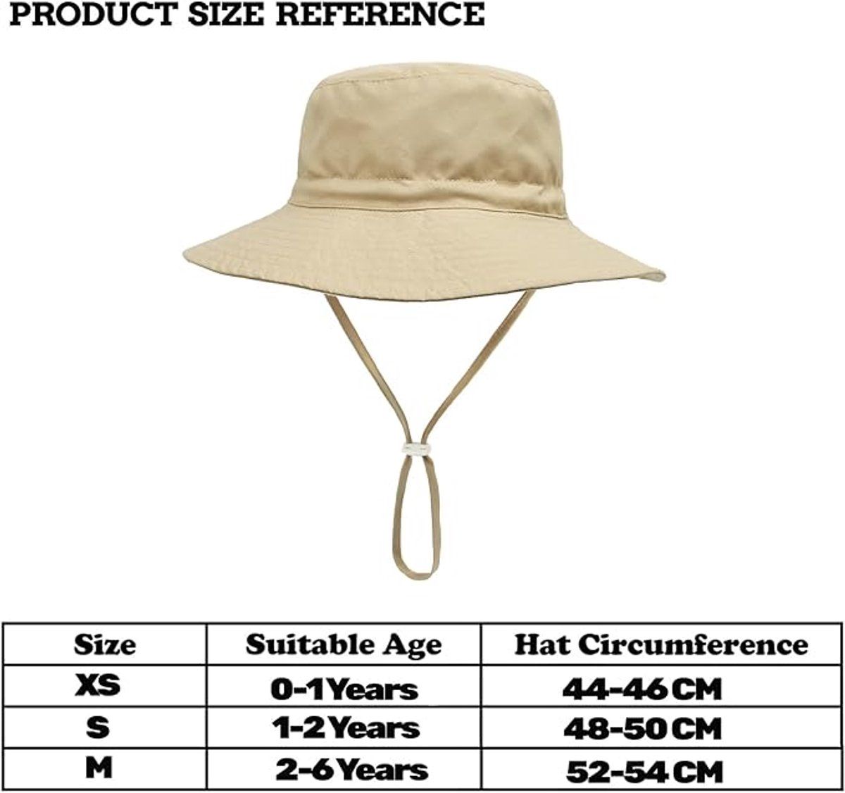 Baby Sun Hat Wide Brim Breathable Cotton Foldable Bucket Hat With Chin Strap For Beach Travel, Khaki XS 0 to 8 Months, 44 to 46 cm — image 2