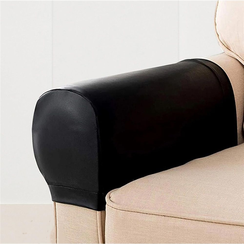 Waterproof Faux Pu Leather Armrest Covers Vintage Stretch Arm Covers for Chairs Couch Sofa Armchair Slipcovers for Recliner Sofa 2pcs,Black — image 2