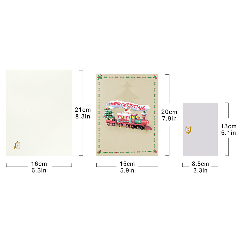 Christmas Train 3D Pop Up Greeting Card, Holiday Xmas Gift Card with Envelope & Note Card, Christmas Party Invitation & Festive(train) — image 4
