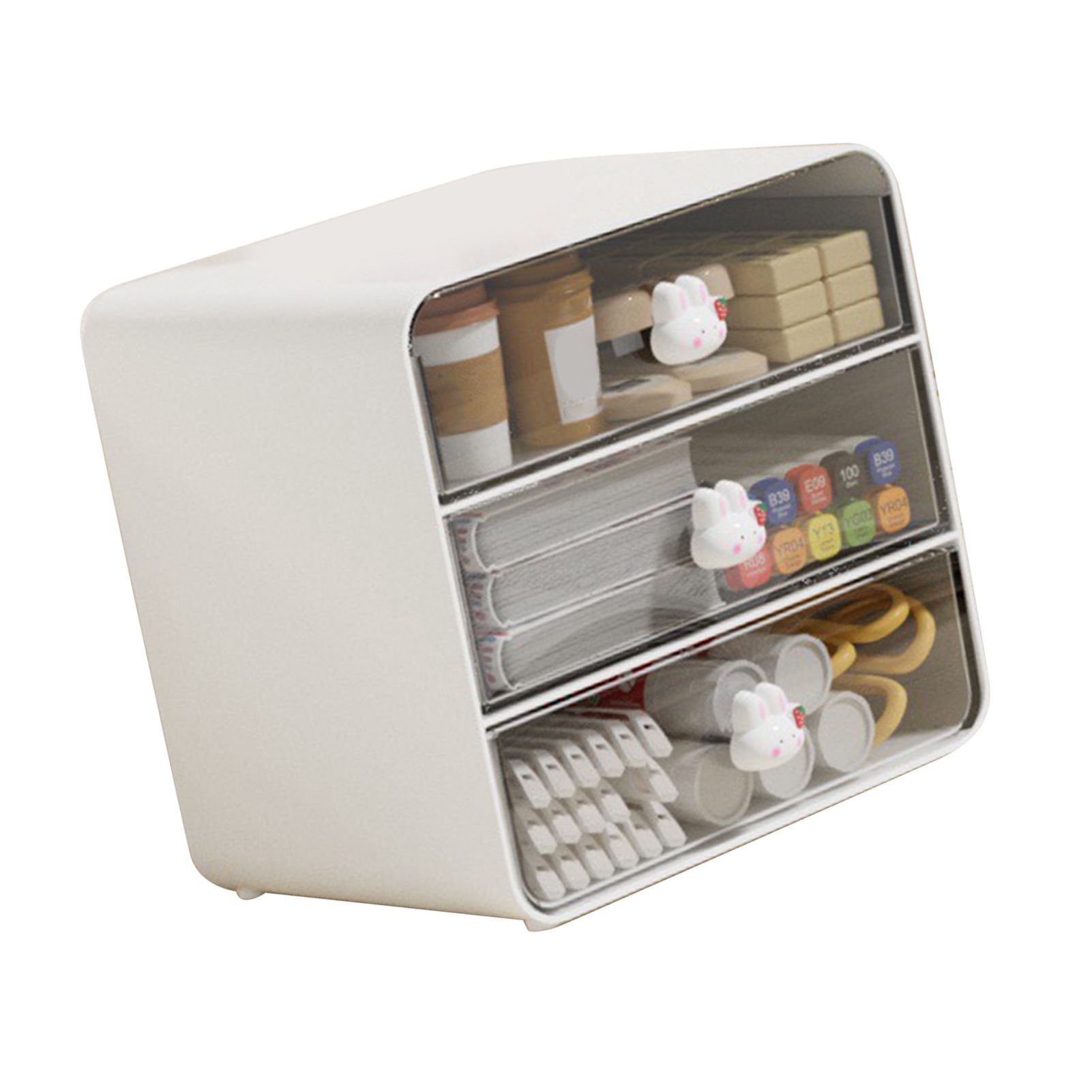 Cosmetics Storage Box Drawer Type Makeup Storage Box Desktop Shelf Basket for Student Dormitory Home Large White Rabbit โ image 4
