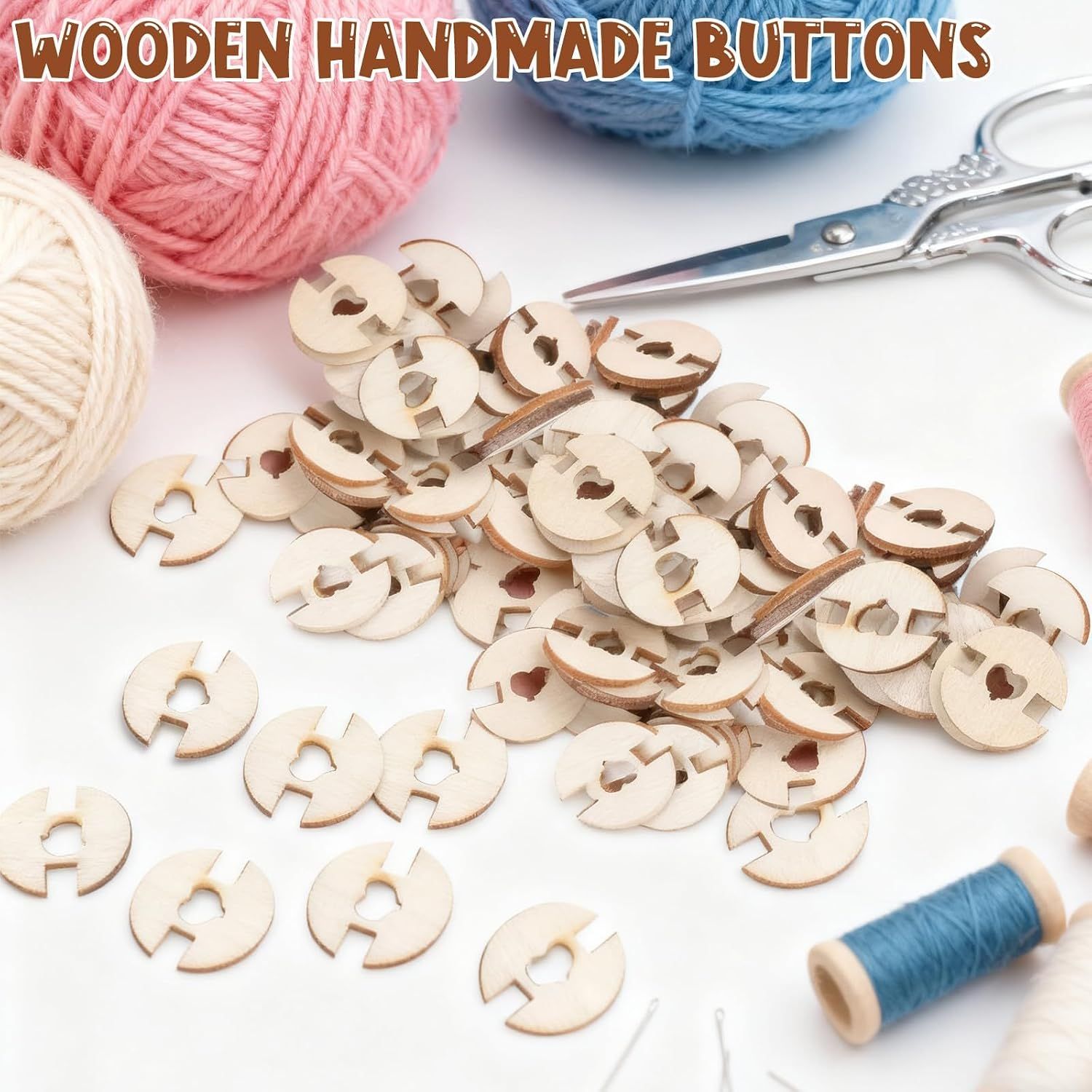 100 Pack Pom Buttons for Hats, Sew-On Craft Buttons with Wooden Holder for Crochet, Knitting Beanies and DIY Decoration — image 3