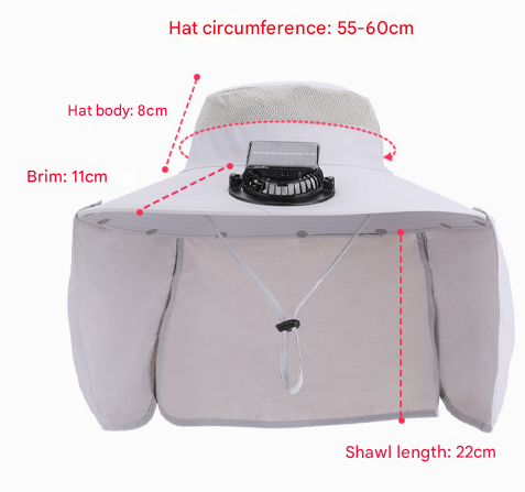 Dark Grey Outdoor Solar Fan Sun Hat - Large Brim Fishing Hiking Hat with Neck Cape โ image 3