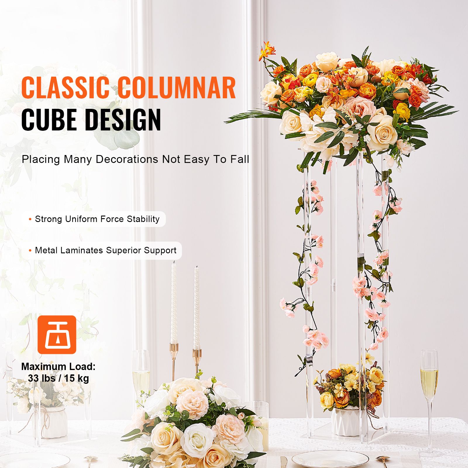 2PCS 31.5inch/80cm High Wedding Flower Stand, With Acrylic Laminate,Acrylic Vase Column Geometric Centerpiece Stands, Floral Display Rack for T-Stage Events — image 2