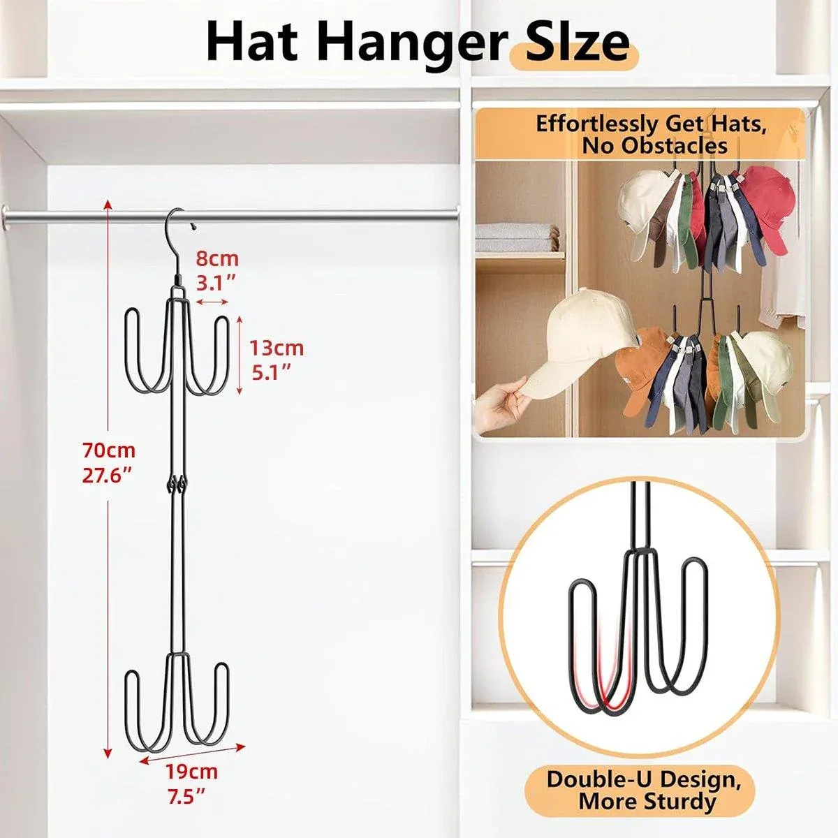 Multi-functional Hat Storage Rack Double Hanging Organizer for Hats Accessories — image 3