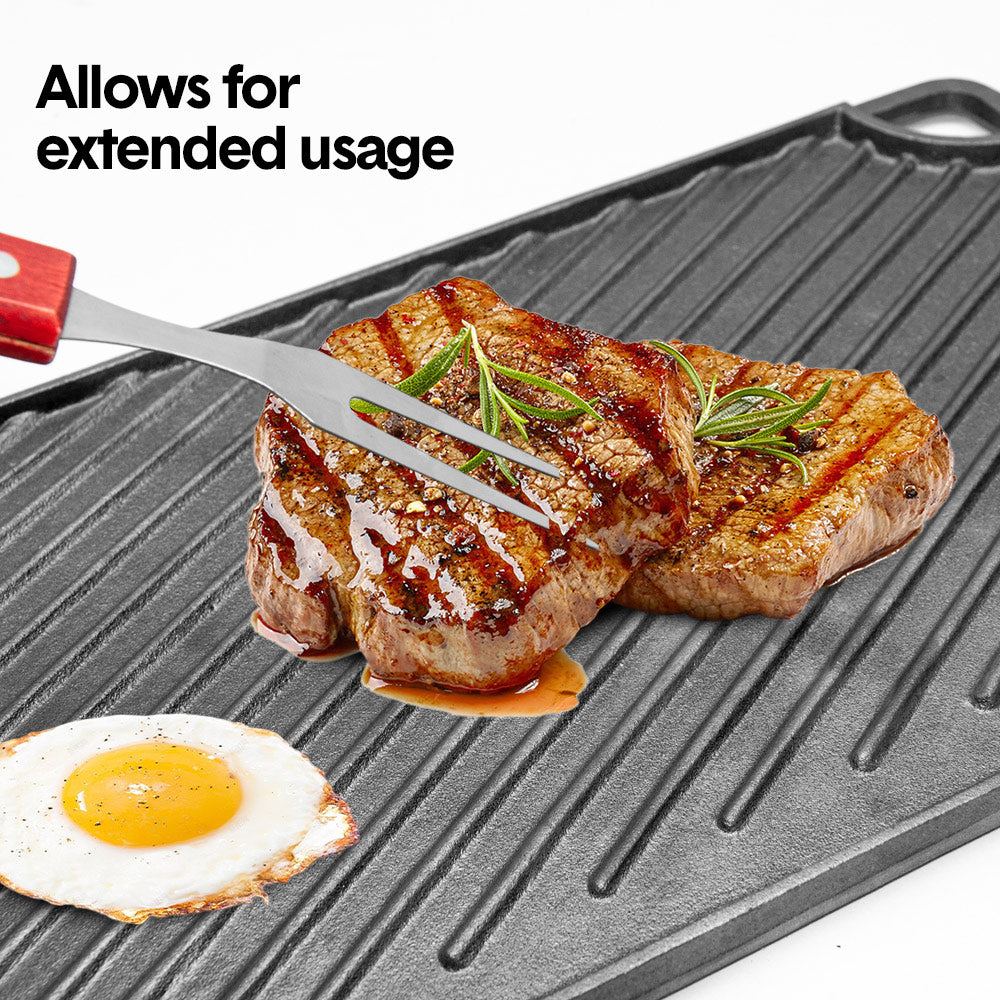 Reversible Cast Iron Griddle Rectangular BBQ Plate 43 × 24cm Double-Sided Flat Top Griddle Pan and Grooved Grill for Gas Stovetop Oven and Open Fire Black — image 4