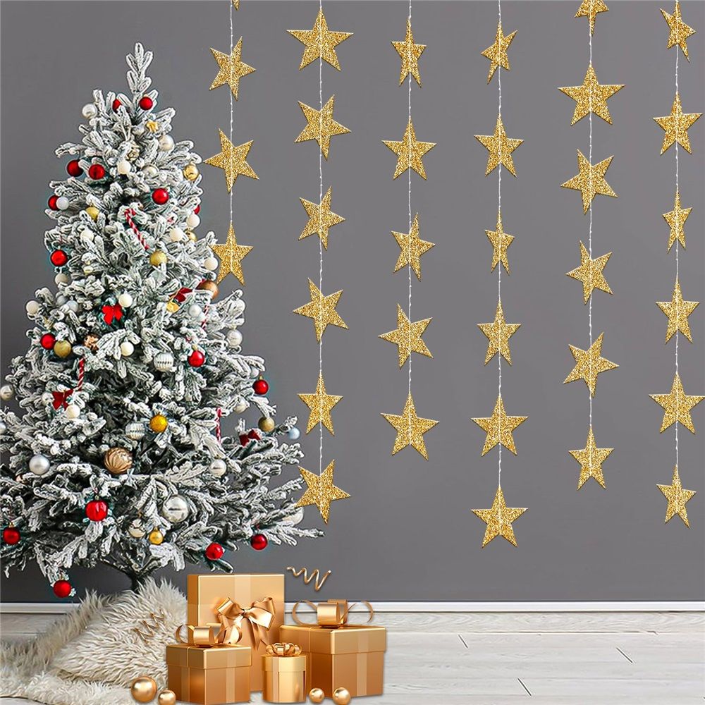 10 pack Glitter Gold Star Garland Decorations Hanging Garands Banner Backdrop, Star Party Decoration for Birthday Baby Shower Wedding Kids Room Graduation — image 5