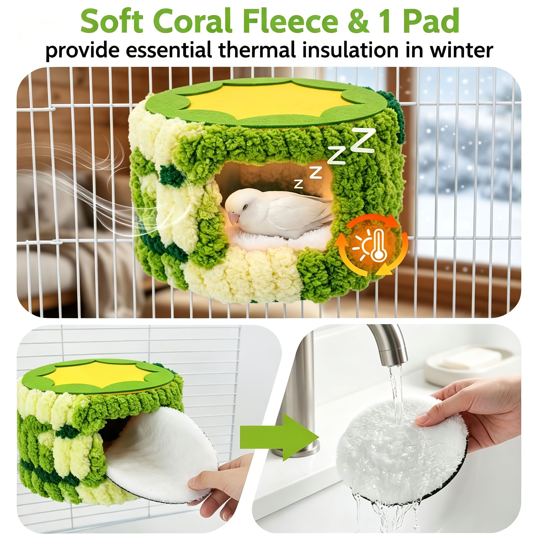 Cozy Hanging Bird Nest for Small Parrots – Warm, Soft, and Secure Hideaway with Removable Pad, Lovebirds, and Conures in Winter or Stress R — image 5