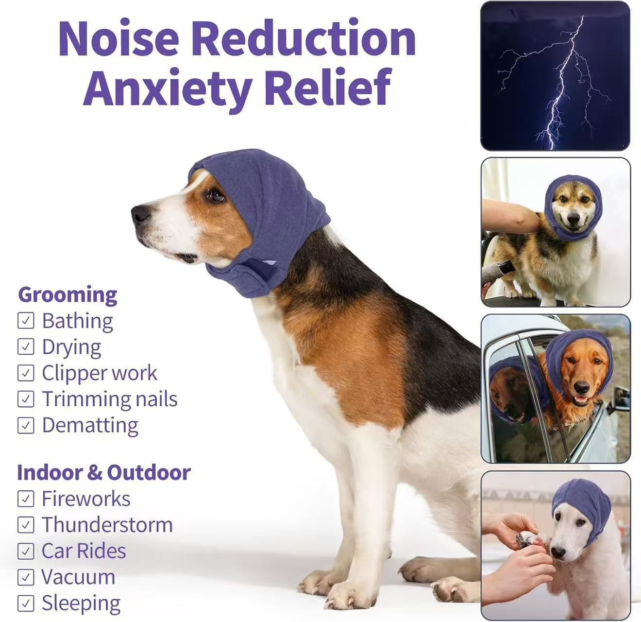 Dog Calming Hoodie, No Shake Ear Wraps for Dogs, Ear Protection Cover Muffs, Head Warp for Anxiety Relief, Noise Reduction, Hematoma, Grooming and Force Drying — image 4