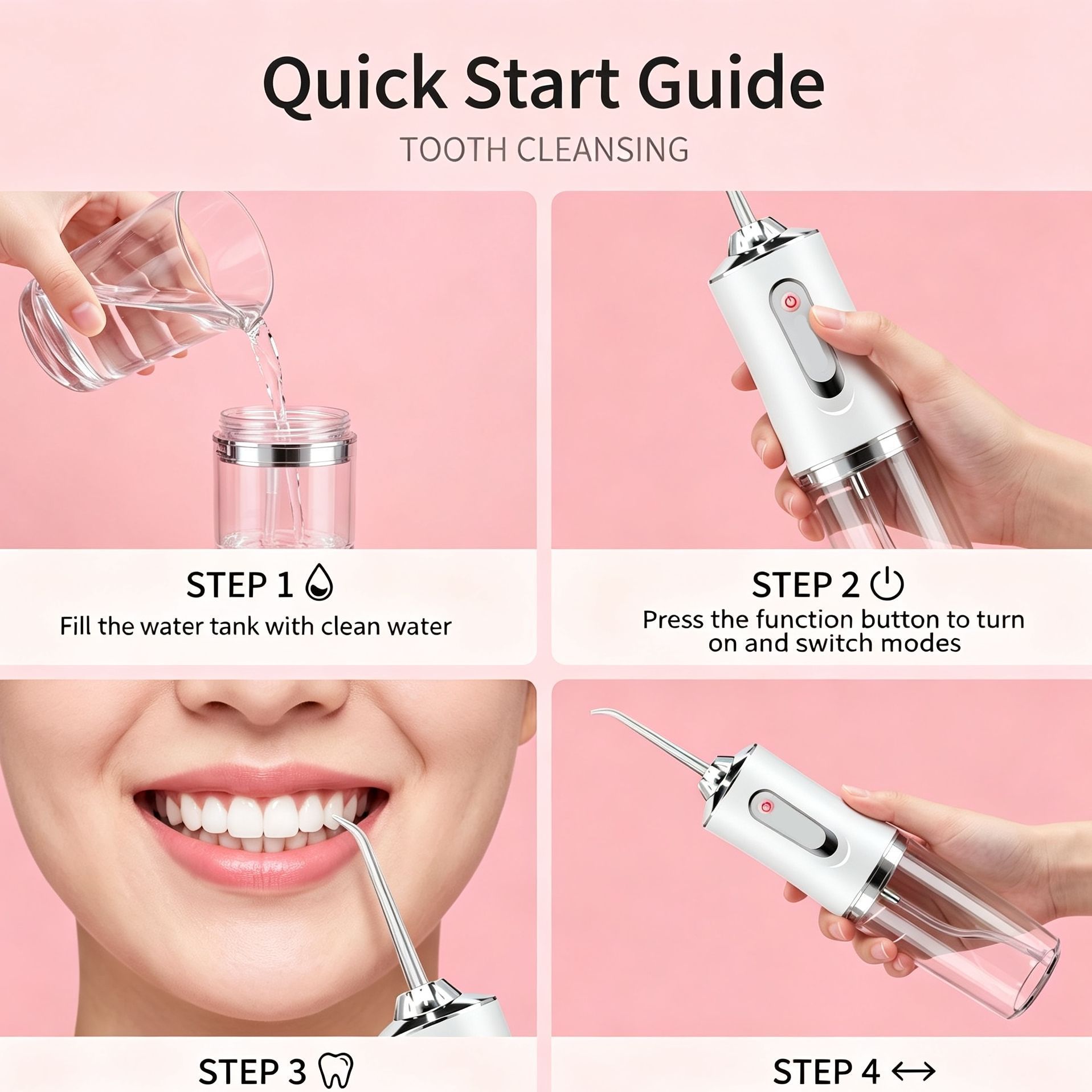 Stylish Electroplated Electric Water Flosser, Portable Household Oral Irrigator, A8 White Electroplated Model With 4 Nozzles, Premium Oral Care â image 4
