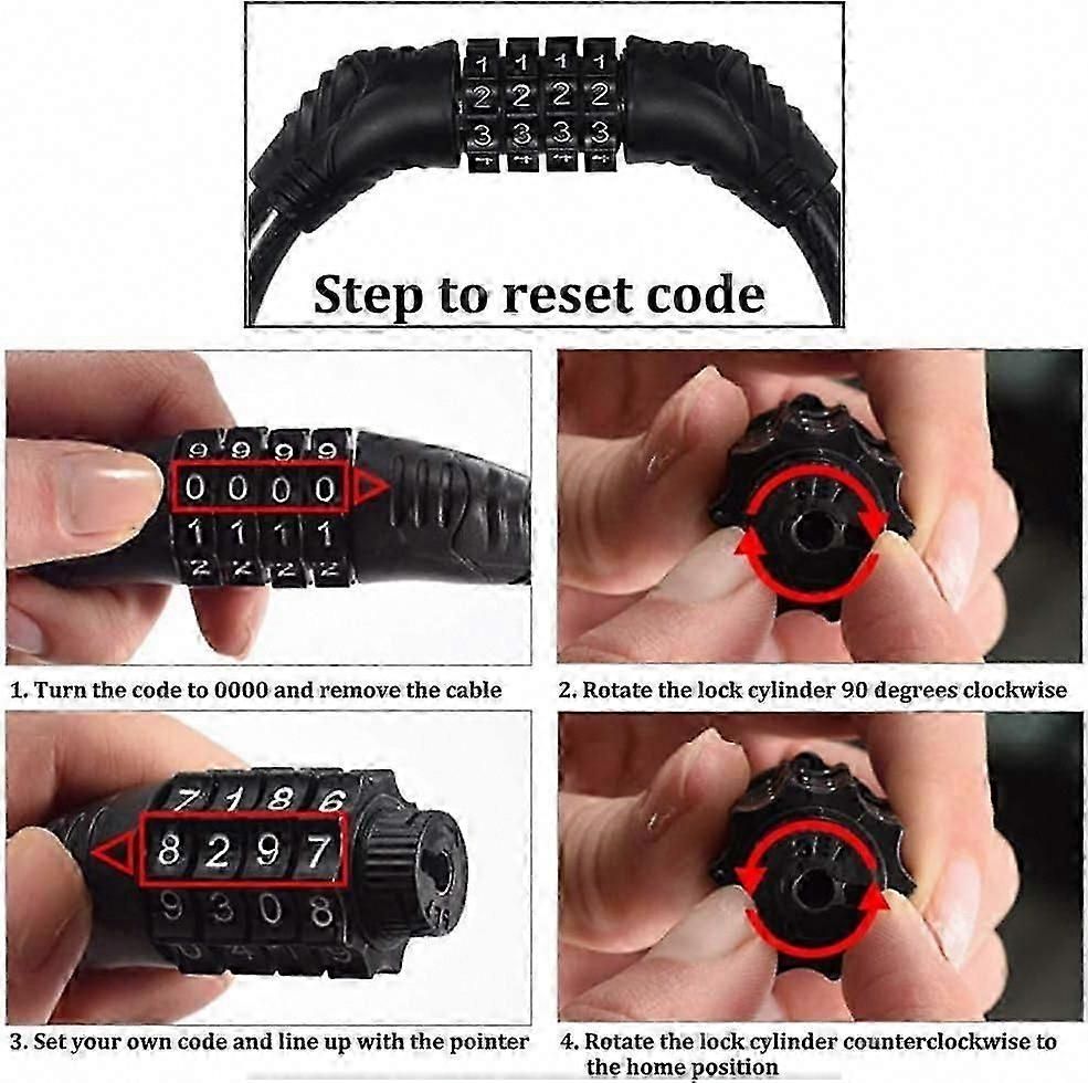 Bike Lock,4-Digit Password Bicycle Lock Portable Anti Theft Bike Password Lock for Bicycles, Motorbike, Electric Bicycles (Black) — image 4