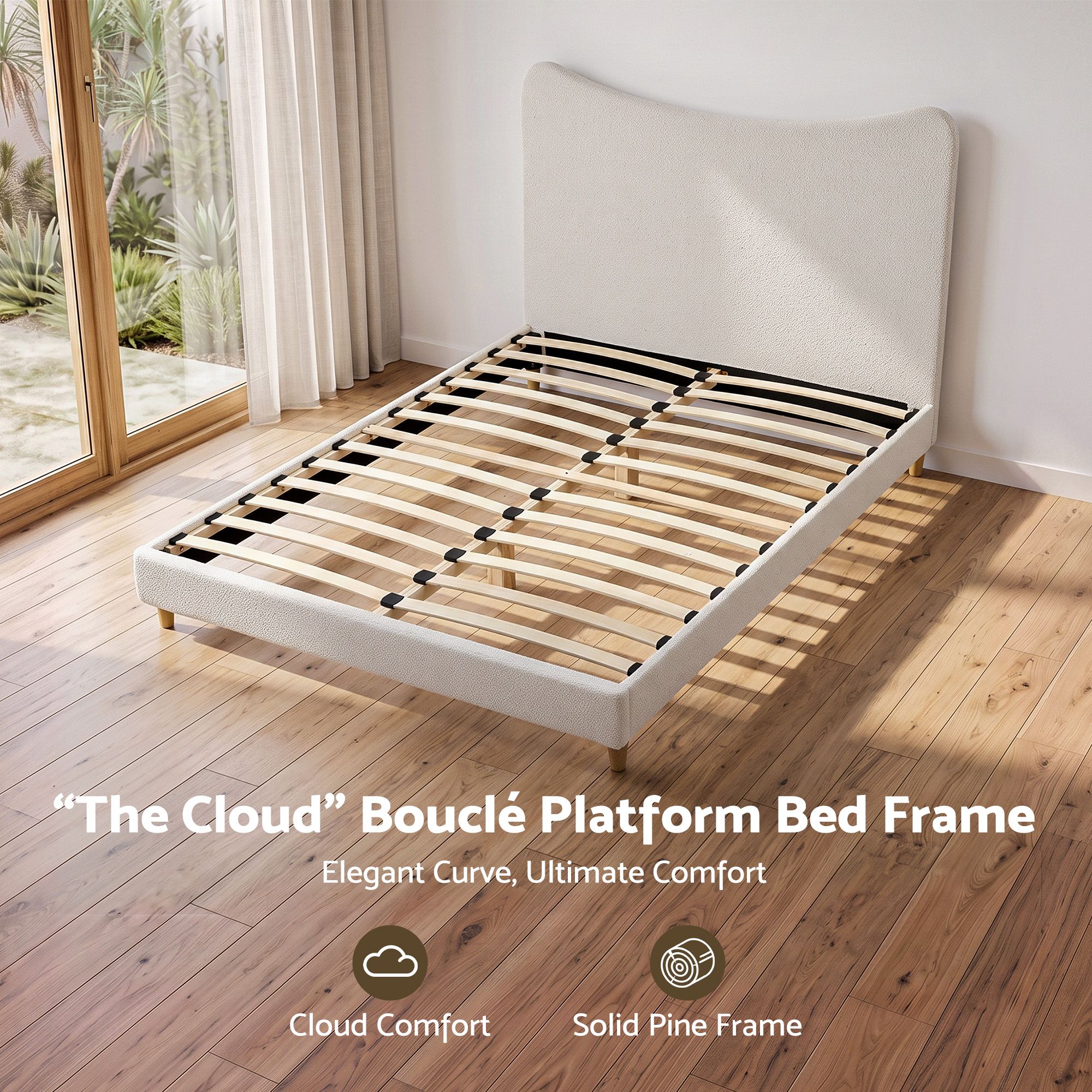 Artiss Queen Bed Frame with Boucle Headboard, Beige, 300kg Capacity โ image 5