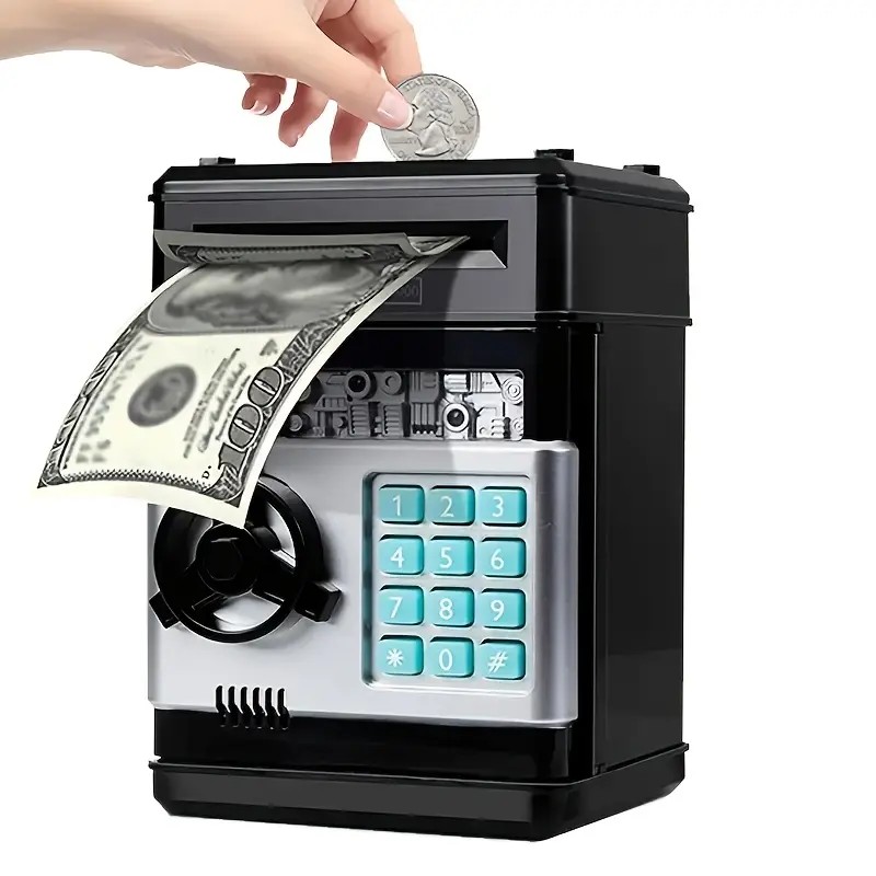 BLACK Children's Password Piggy Bank, Stores Coins & Paper Money, Auto Roll-Up, Sound & Light Interaction, Fosters Good Savings Habits. Battery Not Included โ image 2