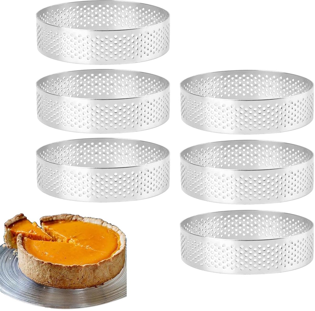 Cake ring - 6 pieces - ร 8 cm*2 cm*0.8 mm - Stainless steel - Cake tin - Cake mould - Mousse cake mould - For baking muffins, cakes, cookies