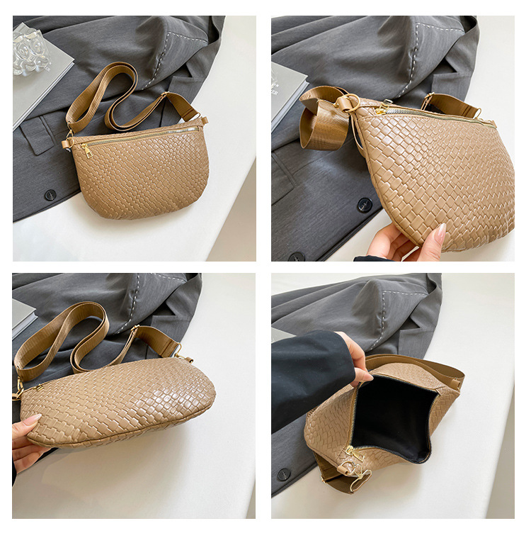 Women's Woven Crossbody Dumpling Bag Soft Vegan Leather Chest Waist Pack with Wide Adjustable Strap for Travel & Festivals (Red) — image 2