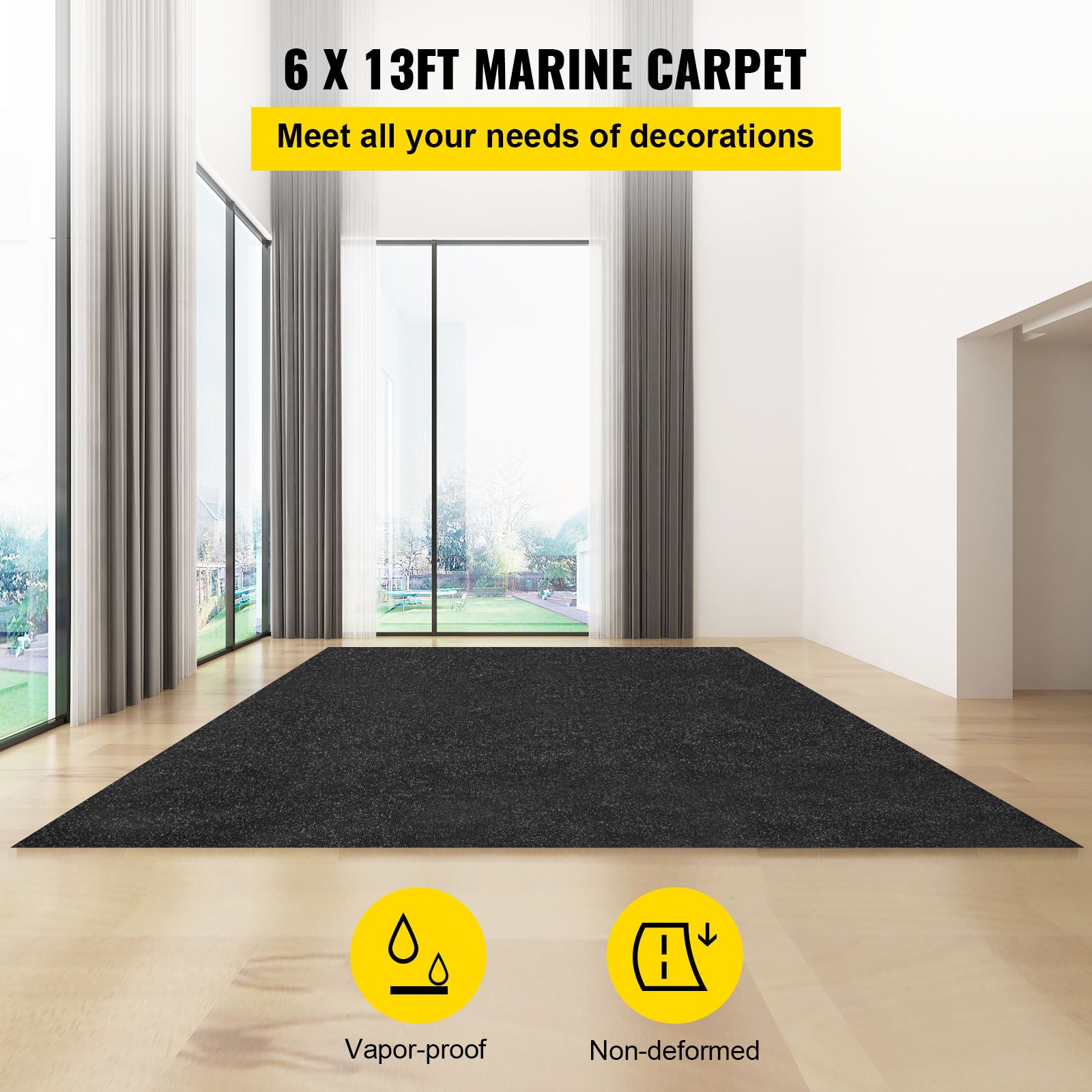 Bass Boat Carpet Cutpile Marine Carpet 6 × 13 ft Charcoal Black In/Outdoor — image 2