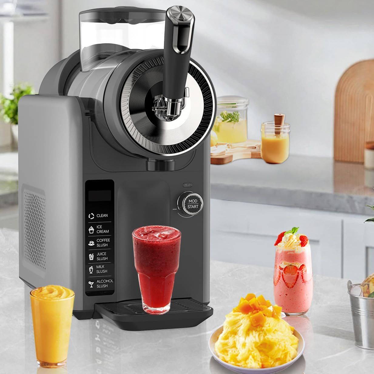 Slushie Machine for Home, No Ice Needed Frozen Drink Maker with 6 Preset Modes, 1.8L Capacity, LED Display, Self-Cleaning, Ideal for Margaritas, Milkshakes