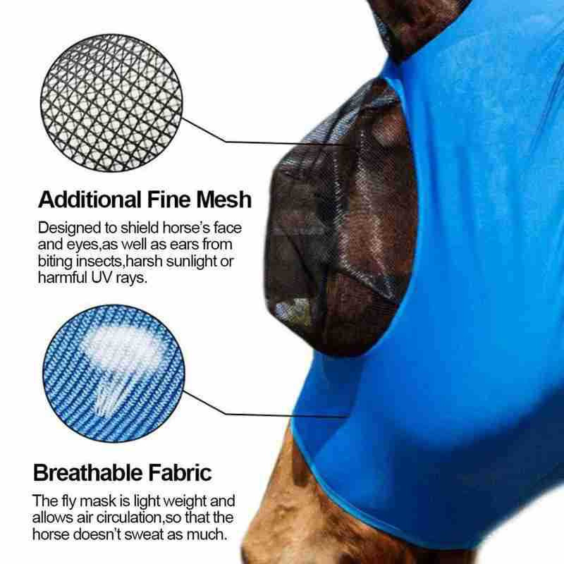 Purple 2-PCS Breathable Horse Fly Mask Set - Equestrian Fly Veils with Ears for Insect Control and Comfort — image 3