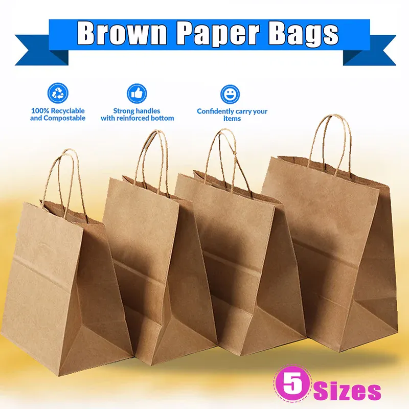 50X Kraft Paper Bags Gift Shopping Carry Craft Brown Bag With Handles - XXL-42cmx31cmx13cm โ image 2