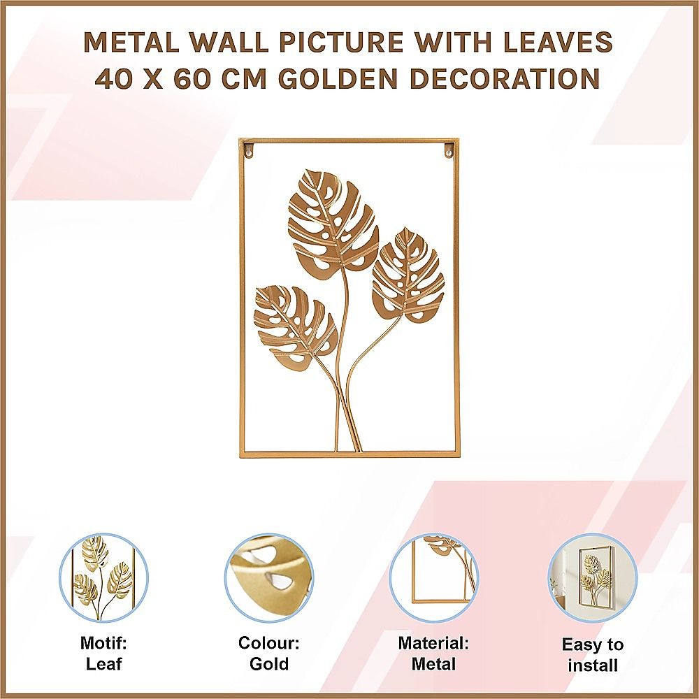 Metal Wall Picture with Leaves 40 × 60 cm Golden Decoration — image 3