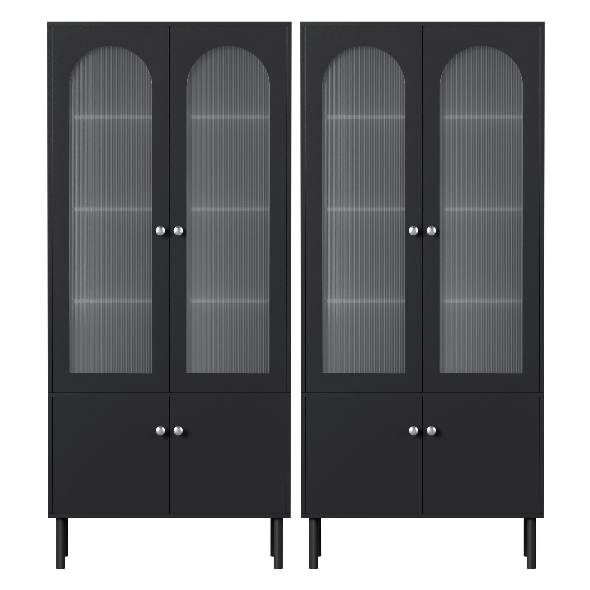 Artiss 2x Buffet Sideboard Cabinet Pantry 5-Tier Storage Cupboard Fluted Black โ image 4
